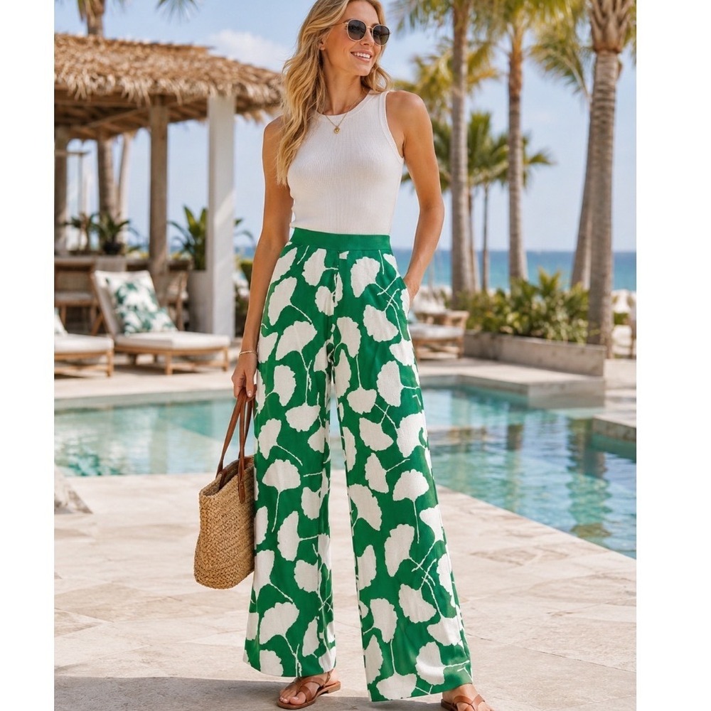 Cottagecore Pants Knit Diane von Furstenburg High Waisted Green Sz XXS